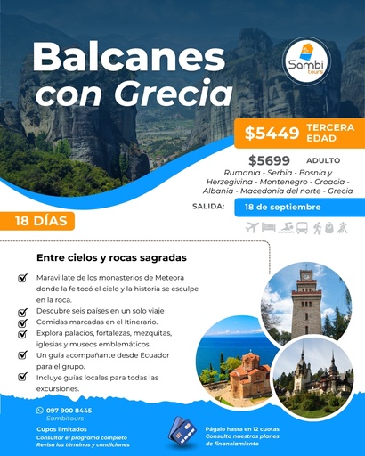 TOUR BALCANES CON GRECIA 2025
